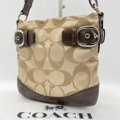 【美品】COACH コーチ シグネチャー ショルダーバッグ キャンバス ブラウン