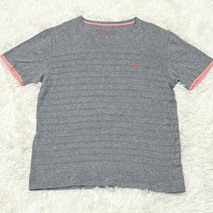 バーバリーブラックレーベル BURBERRY BLACK LABEL Tシャツ　半袖　グレー　ピンク　ボーダー　　ホースロゴ　刺繍ロゴ　サイズ2 灰色 M