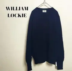 【ウィリアムロッキー】英国製ウール100%ニット　ネイビー　丸襟セーター