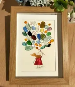 シーグラスアート【colorful】水彩画 原画 Seaglass Art～再販