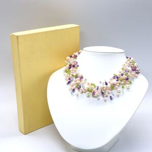 1円〜!!良品!!▲本真珠/天然アメジスト/天然アクアマリンネックレス▲D 約80.3g 約43.5cm necklace jewelry DA0/DA0 C45