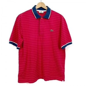 ラコステ Lacoste 半袖ポロシャツ サイズ5 XL - レッド×ネイビー×白 メンズ ボーダー トップス