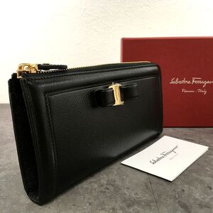 送料込み！ 未使用品 Salvatore Ferragamo L字ファスナーウォレット 22-C907 ブラック ヴァラ 箱付き 288