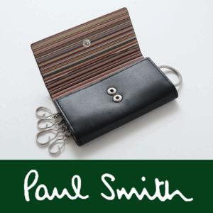 9423◆ポールスミス◆キーケース◆定価17,600円◆本革ブラック＆マルチカラー◆4連キーリング＋大リング◆PaulSmith◆新品