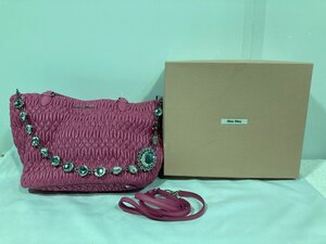 埼玉発B MIUMIU 2WAY トートバッグRN0896 ナッパ クリスタル ギャランティーカード付 FK AK