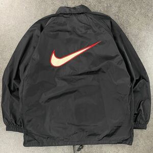 90s 00s NIKE Vintage Nylon Jacket ヴィンテージ ナイキ ナイロンジャケット コーチジャケット ロゴ刺繍 ブラック 内側メッシュ メンズ F