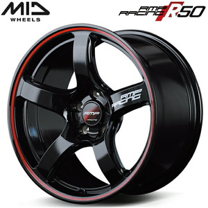 MID RMP RACING R50 4本Set ブラック/リムレッドライン 8.0J-18インチ 5H100 インセット+45