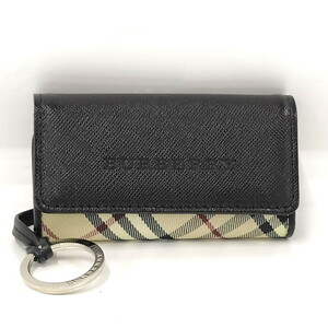 【中古】BURBERRY 4連キーケース レザー ブラック ベージュ