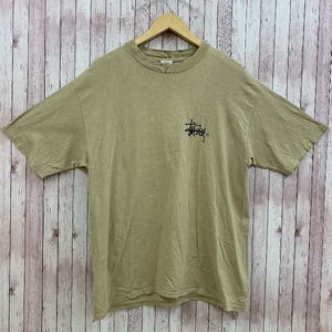 ステューシー STUSSY 半袖Tシャツ 白タグ 90’s USA製 ロゴ コットン100％ ベージュ L メンズ