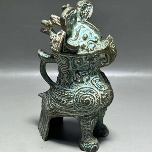 1-DP 中国古美術 時代物 フクロウ青銅器 古玩
