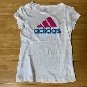 adidas アディダス レディース Tシャツ 綿100% 白 ロゴ ピンク X ブルー WOMEN サイズ L 中古品 美品 送料無料 lol