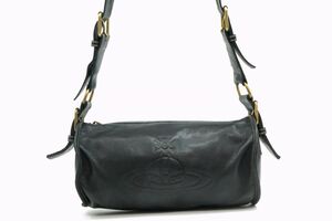 1円〜 ヴィヴィアン ウエストウッド ショルダーバッグ オーブ ロゴ 円柱型 Unisex レザー 黒 ブラック Vivienne Westwood 9456h