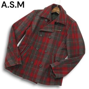 A.S.M アトリエサブ メン 秋冬 メルトン ウール★ チェック Pコート Sz.50 メンズ ASM　A4T13009_C#N