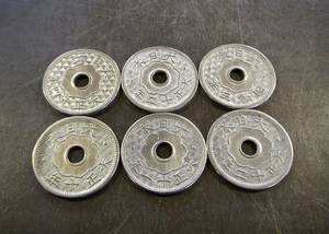 10銭白胴貨 6枚セット 送料無料 （13615）　 古銭 骨董　アンティーク　日本 貨幣 硬貨 近代　菊の紋章 お宝 コイン