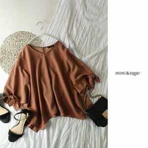 ミミアンドロジャー mimi＆roger☆洗える リボンスリーブブラウス 40サイズ 日本製☆M-S 2376