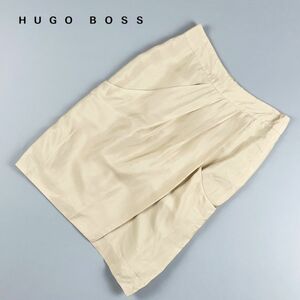 美品 HUGO BOSS ヒューゴボス ポケット デザインタック タイトスカート 膝丈 裏地あり レディース ボトムス ベージュ サイズS*HC555