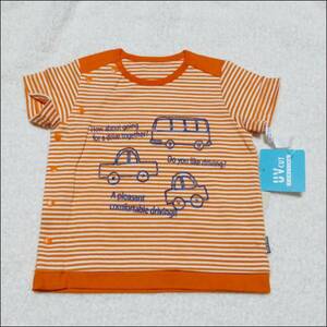 新品　フーセンウサギ　Ｔシャツ　ボーダー　車 オレンジ　60㎝