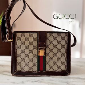 超美品 GUCCI グッチ シェリーライン レザーショルダーバッグ＊レディース メンズ 本革 牛革 GG柄オールド 肩掛け ヴィンテージ