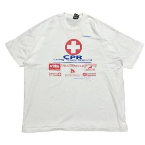 90sシングルステッチUSA製 半袖Tシャツ 赤十字 ボランティア夏物古着q30 XXL相当