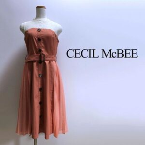 【美品】 CECIL McBEE セシルマクビー コーラル オレンジ M プリーツワンピース ノースリーブ M レディース 古着 to2292