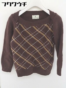 ◇ KUMIKYOKU 組曲 チェック ウール ニット 長袖 セーター サイズ2 ブラウン ベージュ レディース