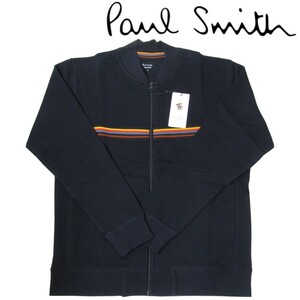 新品 ポールスミス Paul Smith スウェット ジップアップ M ブライトストライプ アーティストストライプ ネイビー メンズ