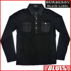 即決★BURBERRY BLACK LABEL★メンズM 廃版 シャツ バーバリーブラックレーベル 2 黒 ヘンリーネック三陽商会正規 長袖シャツ ナイト刺繍