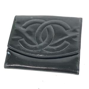 CHANEL シャネル ココマーク エナメル 二つ折り財布 ブラック レディース ブランド