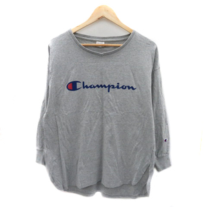 チャンピオン CHAMPION Tシャツ カットソー 長袖 Vネック ロゴ オーバーサイズ M グレー /YK22 レディース