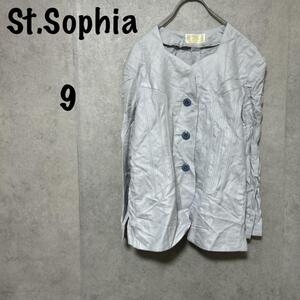 【St.Sophia】ノーカラージャケット（9）薄手また＊スクエアネック＊水色＊