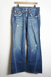 正規 TRUE RELIGION トゥルーレリジョン JOEY ジョーイ フレア デニム パンツ ジーンズ ダメージ加工 04-803LFJ 紺 サイズ29 本物 1030O