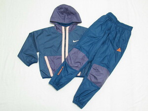 NIKE ACG キッズ ウーブン ジャケット パンツ 上下セット 紺 紫 140 ナイキ ナイロン ウィンドブレーカー 中綿 DQ8744-460 DQ9322-460