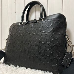 1円【極美品/入手困難】COACH コーチ 2way ブリーフケース ビジネスバッグ ショルダー エンボス加工 レザー 本革 シグネチャー メンズ 通勤