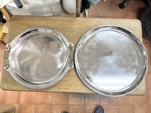 100円 金物屋の未使用展示品 長期保管 ステンレス お盆 トレー 大皿 丸皿 パーティー ディッシュ ビュッフェ バイキング 取っ手 取手(節)