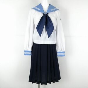 1円 セーラー服 スカート スカーフ 上下3点セット 中間服 白3本線 女子 学生服 高知学園中学高校 白 制服 中古 ランクC NA9381