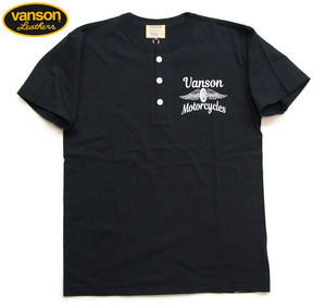 新品 VANSON バンソン 黒L ヘンリーネックTシャツ メンズ半袖t 212 バイカーtシャツ