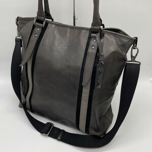 Burberry BALCK LABEL 2way レザー 本革 トートバッグ ショルダーバッグ 肩掛け A4 チャコールグレー バーバリーブラックレーベル