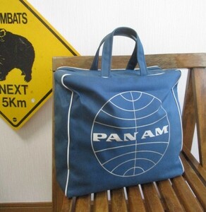 ■1960年代 ビンテージ PAN AM/ パンナム バッグ 正方形 ブルー