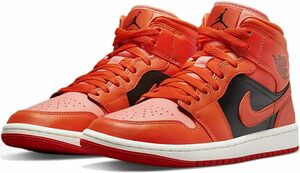 ナイキ 29cm US12 ウィメンズ エア ジョーダン 1 MID SE オレンジ ブラック 税込定価16500円 NIKE WMNS AIR JORDAN 1 MID SE 天然皮革 ①