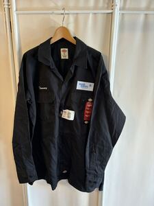 ワークシャツ 長袖　未使用　デッドストック　dickies ディッキーズ 黒系　XL ビックサイズ　アメリカ古着　企業系　