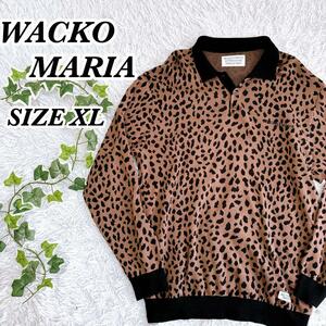 希少　WACKO MARIA ワコマリア　LEOPARD KNIT POLO SHIRT レオパード　ヒョウ柄 ニット　ポロシャツ　長袖　シルク混　大きいサイズ XL