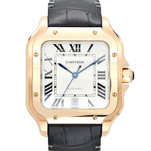 美品 カルティエ Cartier サントス ドゥ カルティエ ウォッチ LM WGSA0019 シルバー文字盤 PG/レザー メンズ腕時計 自動巻き 男性 ブランド