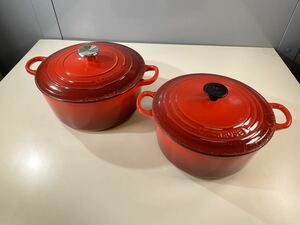 ★2点まとめ売り LE CREUSET ルクルーゼ ココットロンド 22cm/24cm レッド 両手鍋 フランス製 調理器具 ホーロー 現状品 中古品 管理K429