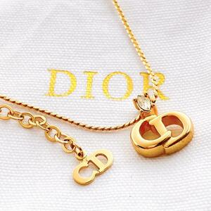 【美品】 ディオール dior CD ネックレス ゴールド レディース Y311 ラインストーン アクセサリー