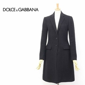 国内正規品◆DOLCE&GABBANA/ドルチェ＆ガッバーナ モヘヤ混 ウール ブークレ チェスター コート ブラック 38