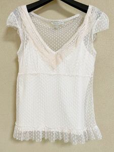 C 美品 LAURA ASHLEY ローラアシュレイ Vネック可憐トップス S～Mサイズ相当 ピンク 夏