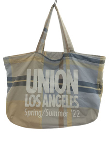 UNION◆LUKE LARGE TOTE/トートバッグ/キャンバス/ベージュ/ブルー/チェック