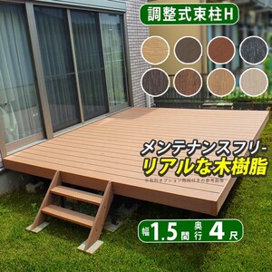 ウッドデッキ 人工木 縁台 セット DIY デッキ 庭用 ベランダ 1.5間×4尺 屋根 調整式束柱H 樹脂 四国化成 ファンデッキHG