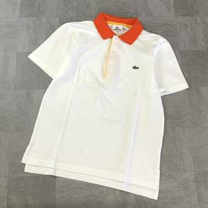 極美品 LACOSTE ラコステ 鹿子 半袖 ポロシャツ メンズ サイズ2 SM相当 ホワイト オレンジ ゴルフ golf