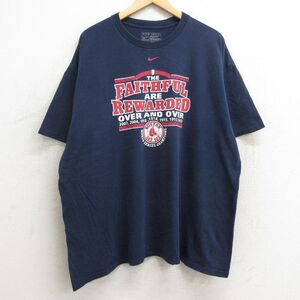 XL/古着 ナイキ NIKE 半袖 ビンテージ Tシャツ メンズ 00s MLB ボストンレッドソックス 大きいサイズ コットン クルーネック 紺 ネイビー